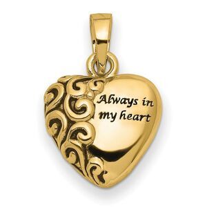 14k Yellow Gold Always In My Heart Ash Holder Pendant, 16mm